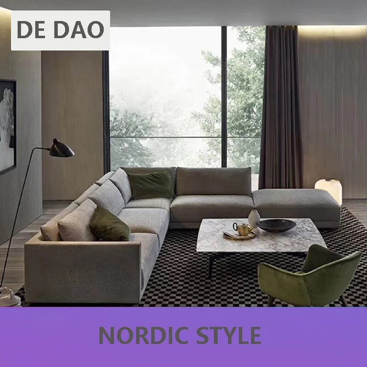 Italy Design Sectional Combination of Simple Nordic L Shape Sofa Fabric Latest 7 Seater Sofa Set for Big Living Room Furniture
