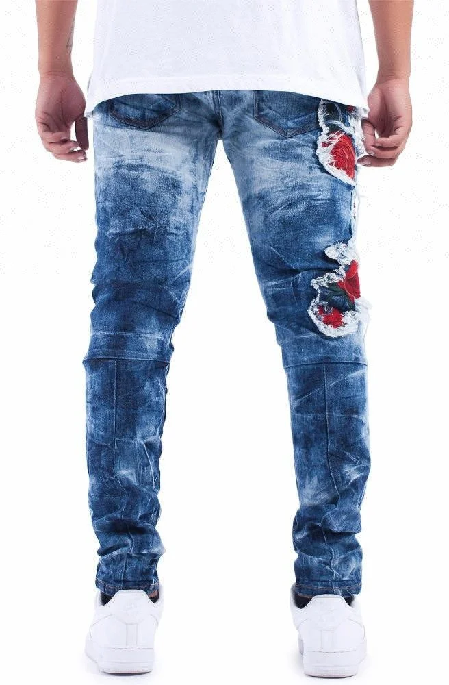 OEM Rose Patches Design Your Own Jeans Guangzhou Jeans Markets Pants in London Acid Wash Jeans 0158