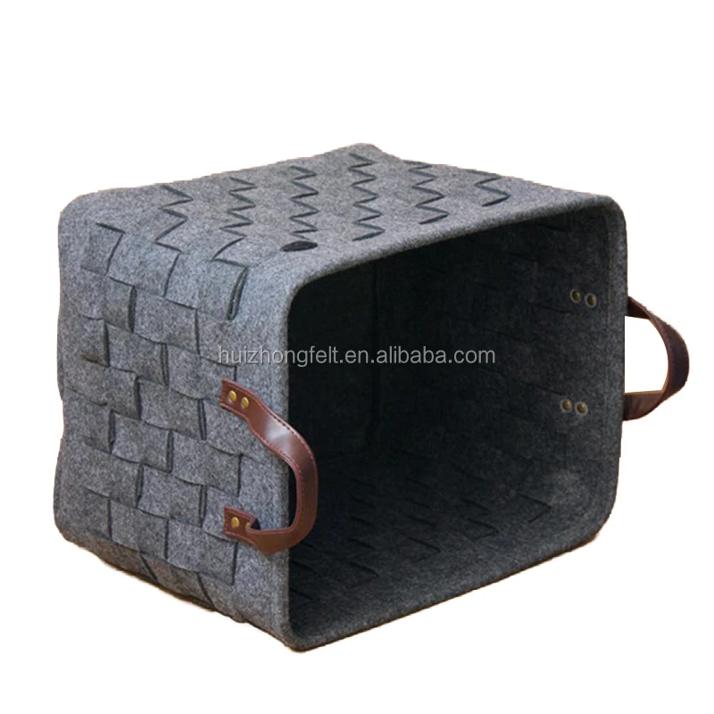 Handmade Foldable Rectangular Felt Storage Basket with Handle for Clothes