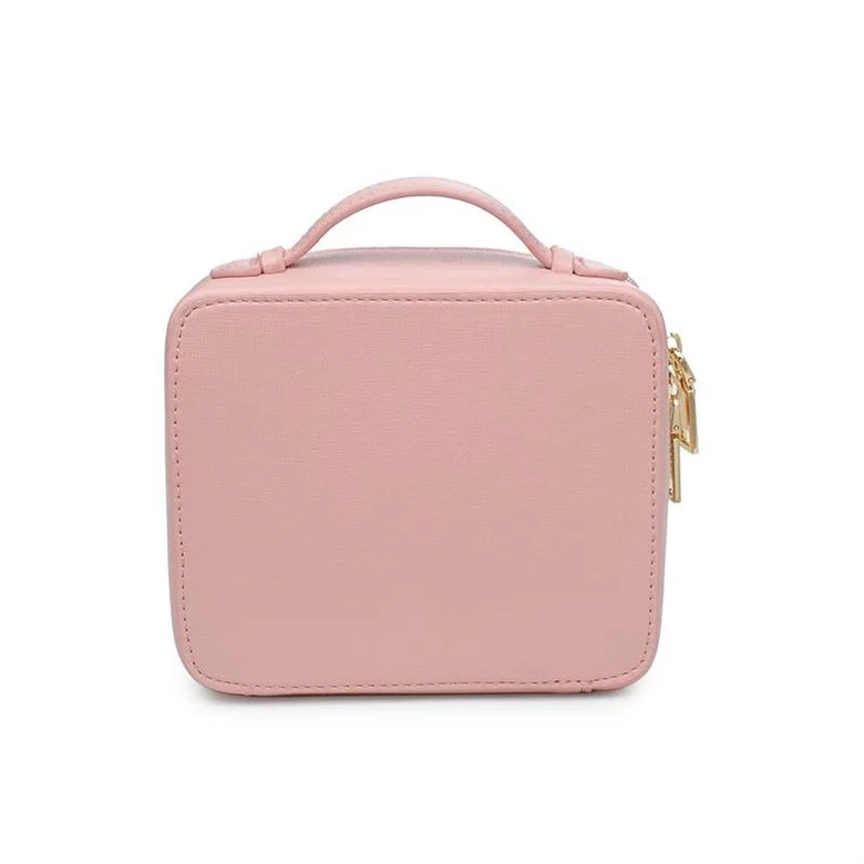 High quality travel portable pink makeup bag plusg stylish vegan leather cosmetic case box