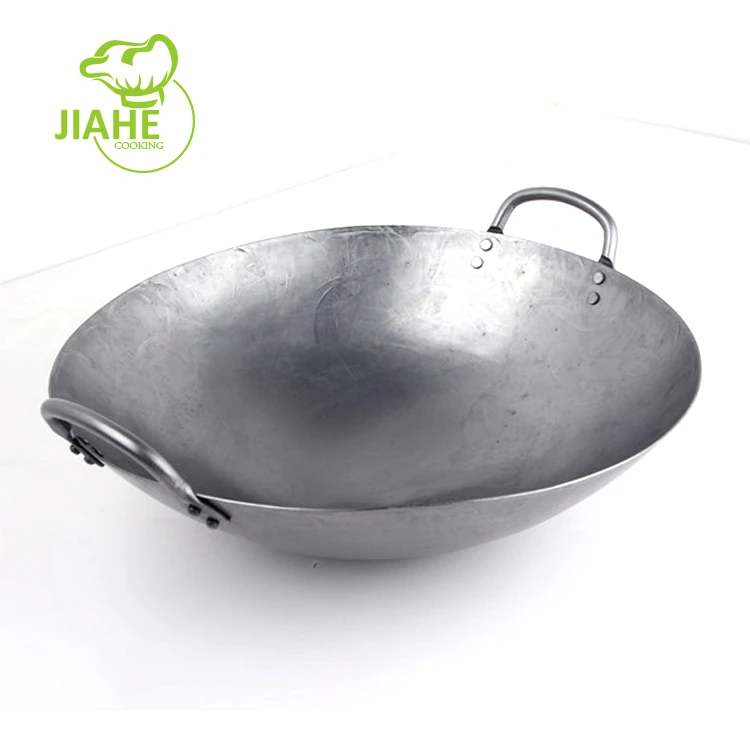 Hand hammered super seasoned (ready-to-use) flat bottom wok 35cm