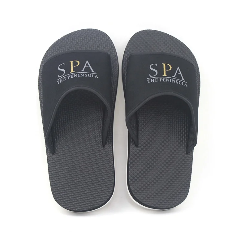 High Quality Custom logo Print Washable Durable Soft Personalized Rubber  EVA Open Toe Mens SPA Slide Slippers for Hotel