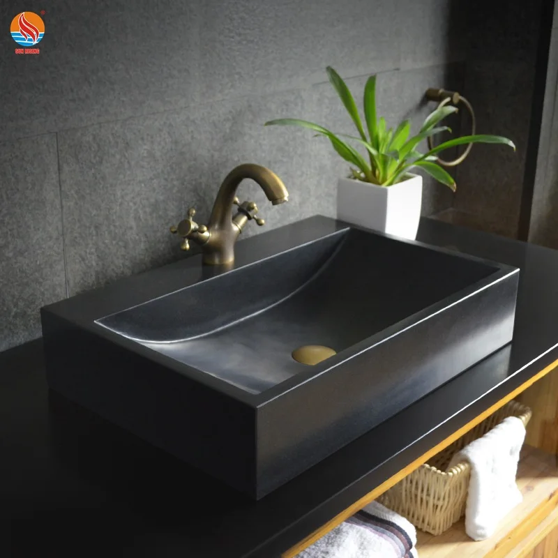 Moden Style Natural Black Granite Sink  Natural Stone Wash Basin