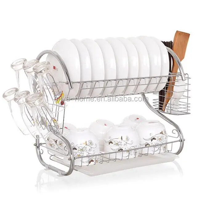 Dish Drying Rack, 2 Tier Dish Rack with Utensil Holder, Cup Holder and Dish  Drainer for Kitchen Counter Top, Dish Dryer 36 x 32 x 23cm