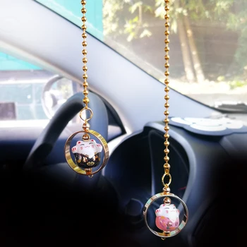 Lucky Cat Car Pendant Porcelain Figurine Car Rearview Mirror