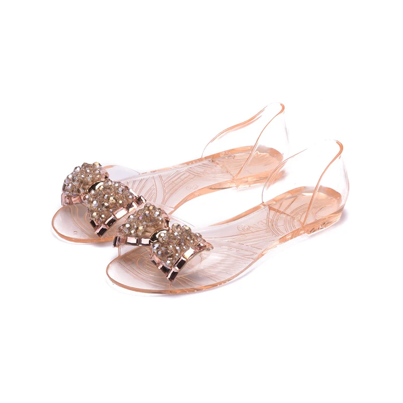 rhinestone bow jelly sandals