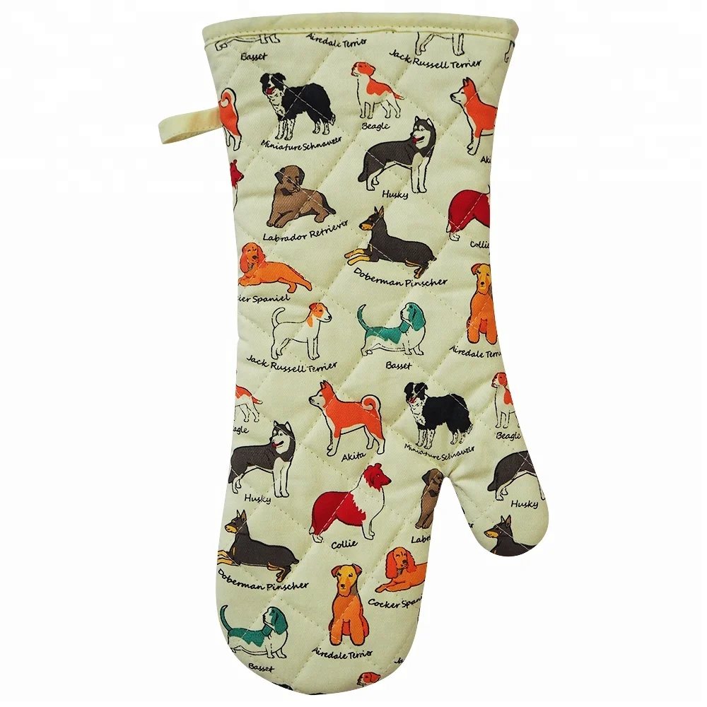 Heat Resistant Custom LOGO Printed Kitchen BBQ Oven Glove Mitt Cooking Chef Cotton Oven Mitts and Pot Holder Set