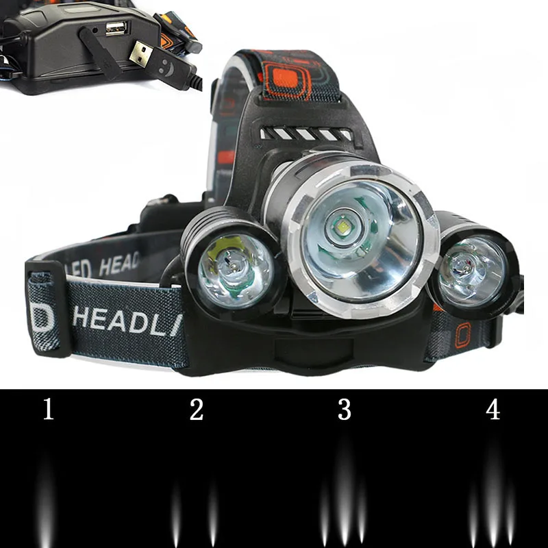 
 5000lm высокомощное наружное 90 градусов Светодиодные фары с 2*18650 батарея  