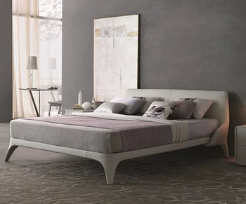 Italian Design Modern Luxury Designer Furniture Cream White King Size Leather Upholstered Double Bed Frame