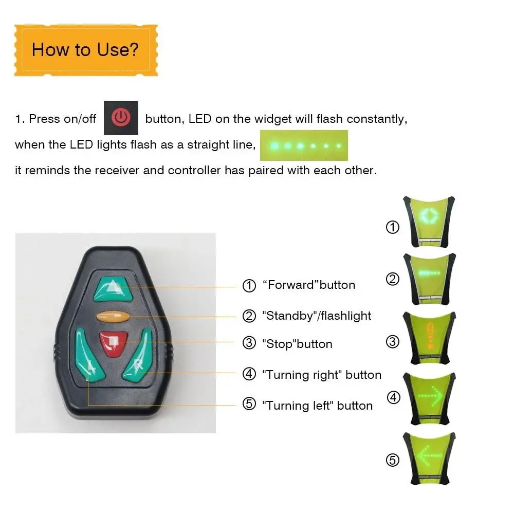 Scooter Indicator Turn Signal Light Led Vest USB Reflective Backpack Attachment Jackets Yellow for Hiking Riding Bike Bag