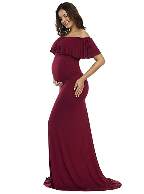 sachin and babi light blue dress Loomaby Elegant Maternity Long Dress For Baby Shower Party