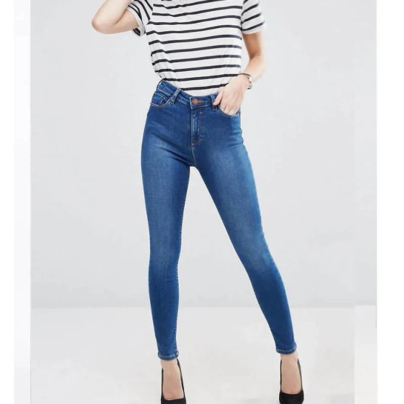 Skinny Ladies Jeans Top Button High Rise