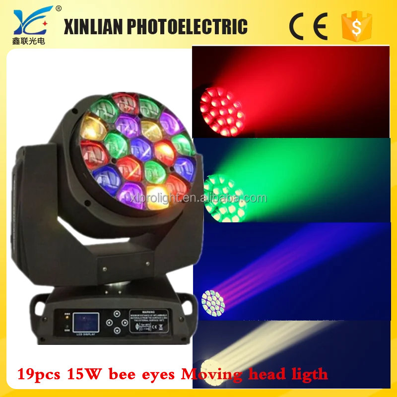 Stage Effect Robot 19pcs 15w 4 Iin 1 Bee Eye Zoom Moving Head Led Dj Light
