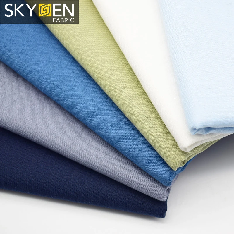 Skygen чесаные прочные цветные мягкие однотонные окрашенные рубашки из 55% льна 45% хлопчатобумажная ткань для рубашек