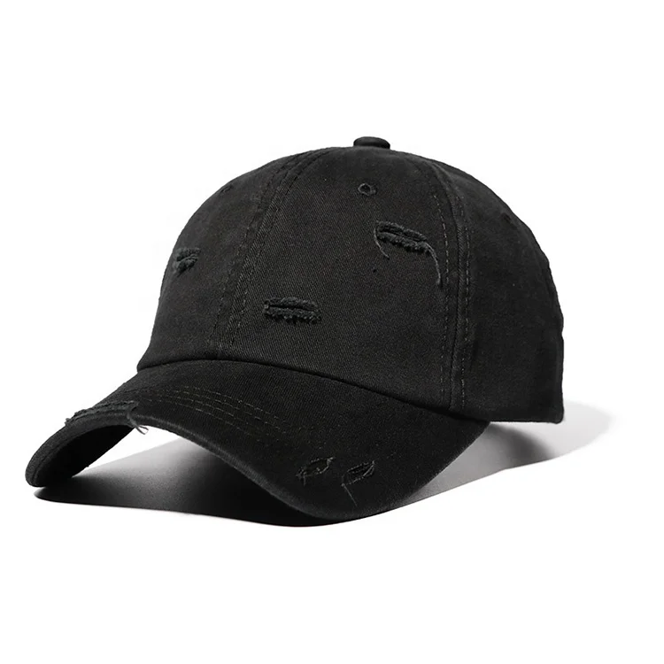 black distressed dad hat