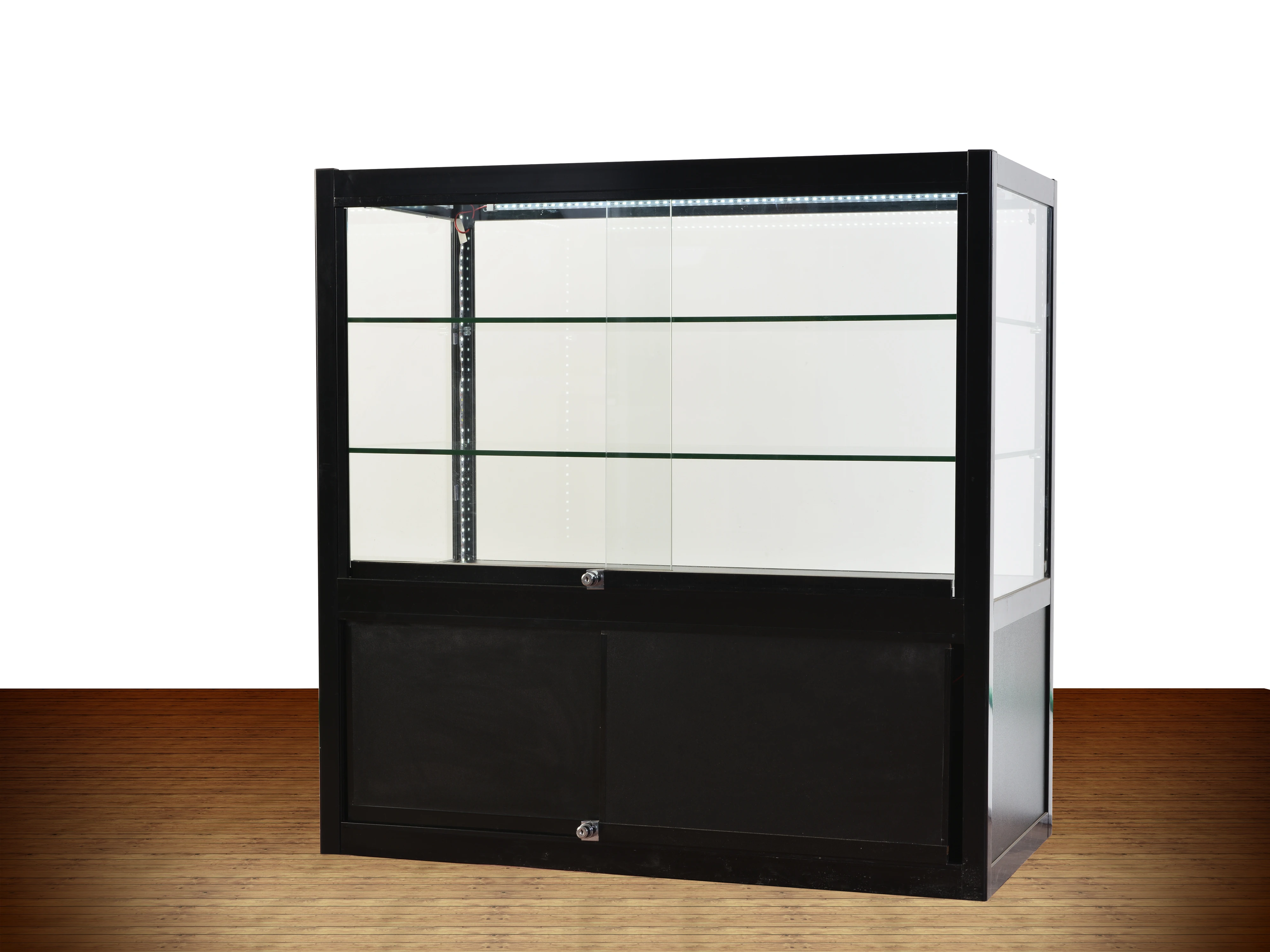 Free-Standing Glass Display Cabinet, Tempered Glass and Clear Coat Aluminum  Frame, for Retail Use - Zen Merchandiser