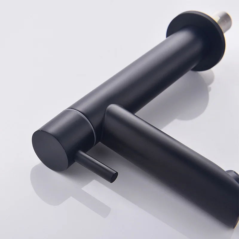 Modern Design Single Handle 304 Stainless Steel Basin Faucet New Single Hole Mounted Cold Water Tap for Bathroom Black Ceramic
