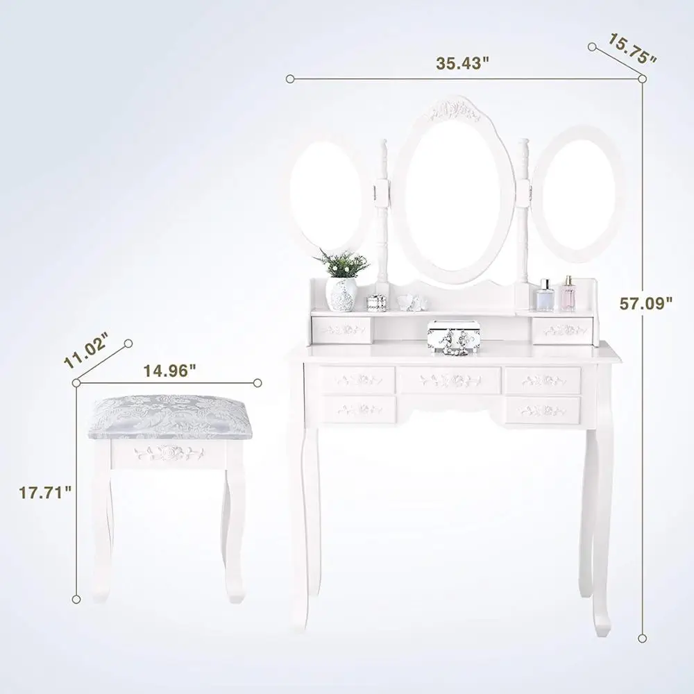 Cheap 7 Drawers Mirrored Dressing Table