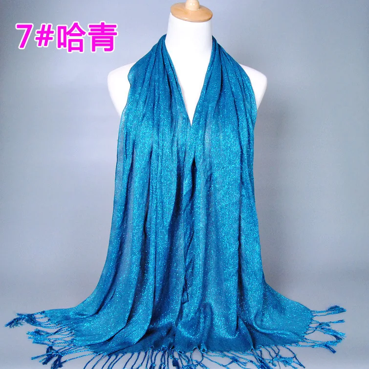 Lady Solid Color Scarf Tassel Shawl Golden Wire Cotton Fabric Scarf Women Hijab