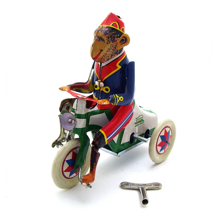 Details about   Vintage Style Wind Up Circus Monkey Riding A Car Clockwork Tin Toy Fun 