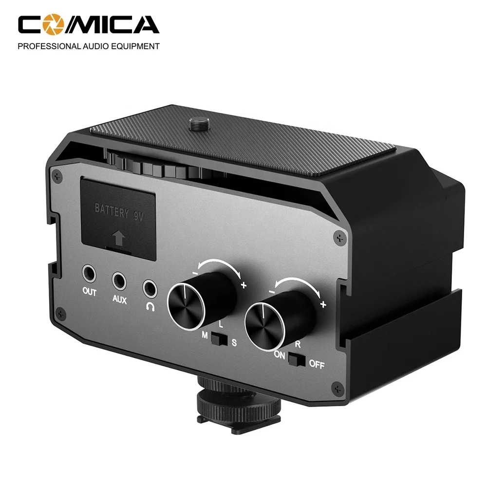 Audio Mixer Comica CVM-AX3 Kamera Mikrofon Adapter with XLR/6.35mm/3.5mm Eingänge, 2 Kanal Audio Mixer Preamp für Gitarre Canon Nikon Sony Panasonic DSLR Kameras Kamcorder etc. (3,5 mm Ausgang