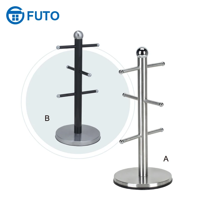 
 Stainless Steel Kitchen Mug Tree Metal 6 Cups Coffee Holder Freestanding Tableware Classic Mug Storage Cup Rack  