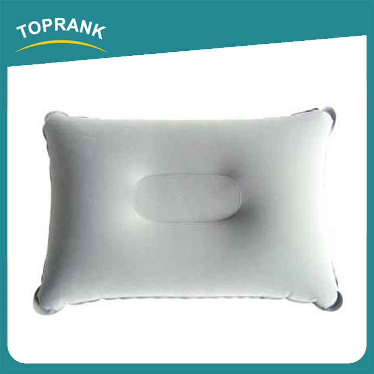 Toprank China Factory Low Price Flocked PVC Air Inflatable Camping Pillow Travel Self Inflatable Bolster Pillow