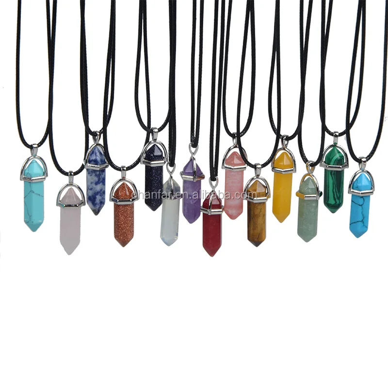 Natural Stone Bullet Shape Healing Point Turquoise Crystal Quartz Pendant Necklace Women Jewelry