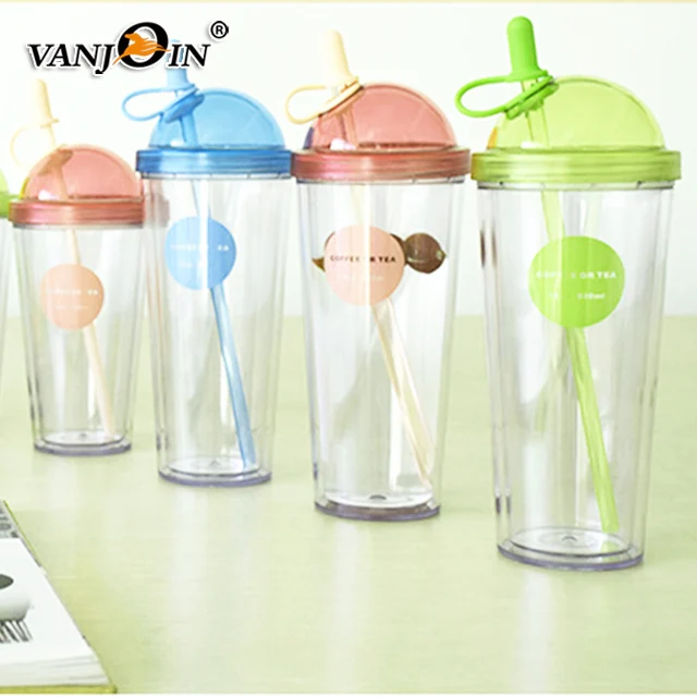 Новый дизайн высокая рекламная пластиковая соломенная чашка для сока с двойными