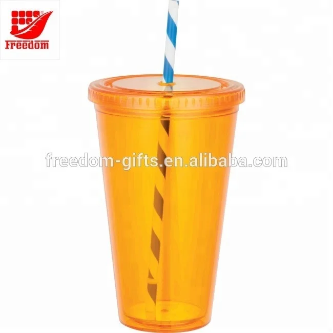 Рекламные подарки, стакан с двойной стенкой и соломинкой