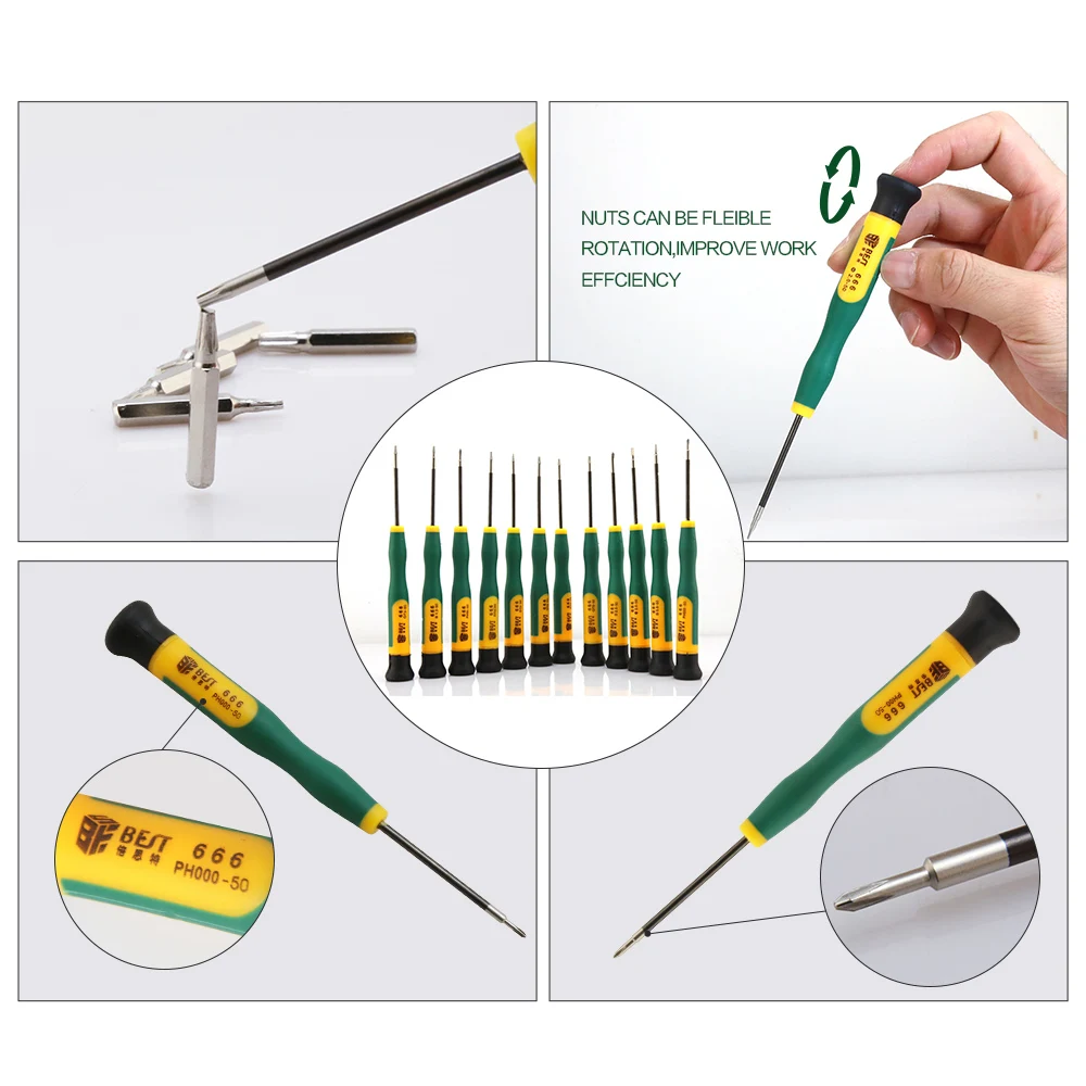 BEST 666 Precision Magnetic Screwdriver Set 12 1 Phillips Torx Pentalobe Y Type DIY Industrial Electronic Repair for Cell OEM