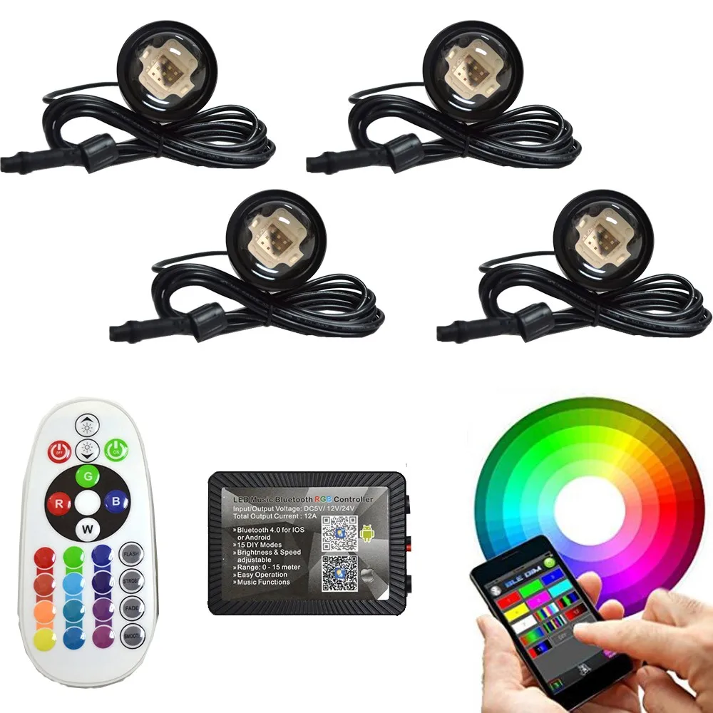 4Pcs Submersible LED Underwater Lights with Remote Controlled