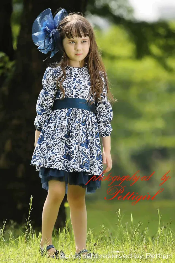 Pettigirl 2015 модое и императорское платье для девочки с длинными рукавами платье детское с цифровым цветочным принтом детска