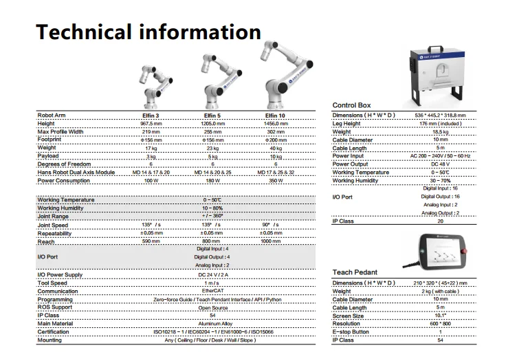 Elfin  Payload 5KG 6 Axis Indsutrial Robot Arm Price