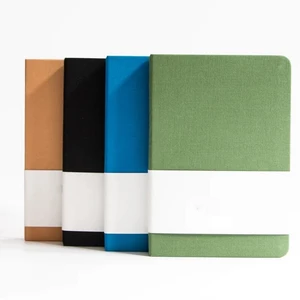 Premium Plain Office School Green Grey Blue 12X17 CM Round Corner Linen Fabric Hard Cover Notebook