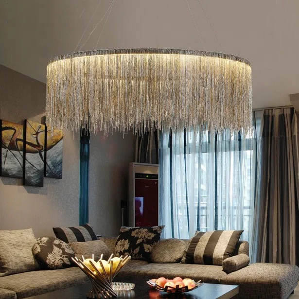 Hotel Project Iron Aluminum Chains Ring LED Chandeliers Pendant Light For Villa Living Room