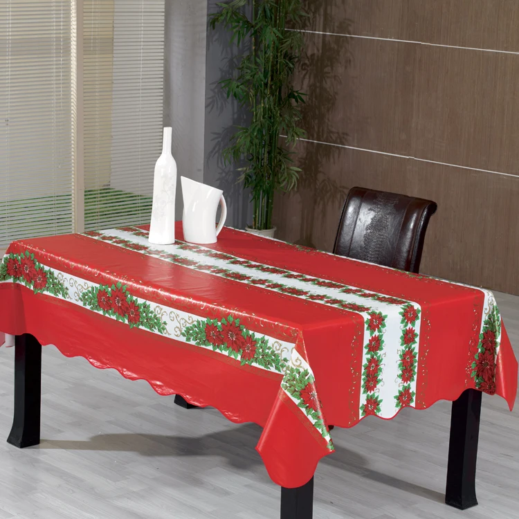 Plastic Pvc Printed Sheet Rolls Christmas Table Cloth easy to