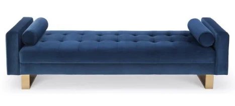 Ворсовая бархатная скамейка темно-синего цвета с золотыми дужками