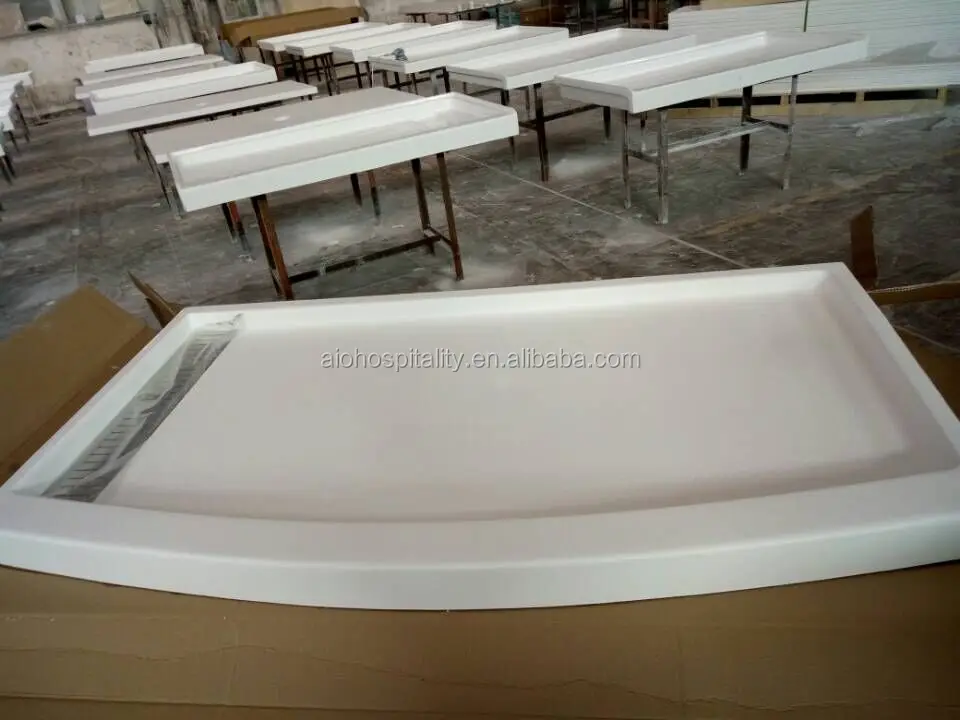Curved Bowed Front Trench Drain Cultured Marble Shower Pan Cast Marble