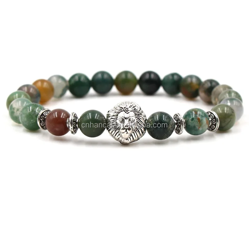 Natural Stone Bracelet for Women Men Rose India Agate Leopard Crown Lion Owl Buddha Beaded Yoga Bracelets Pulseira Masculina