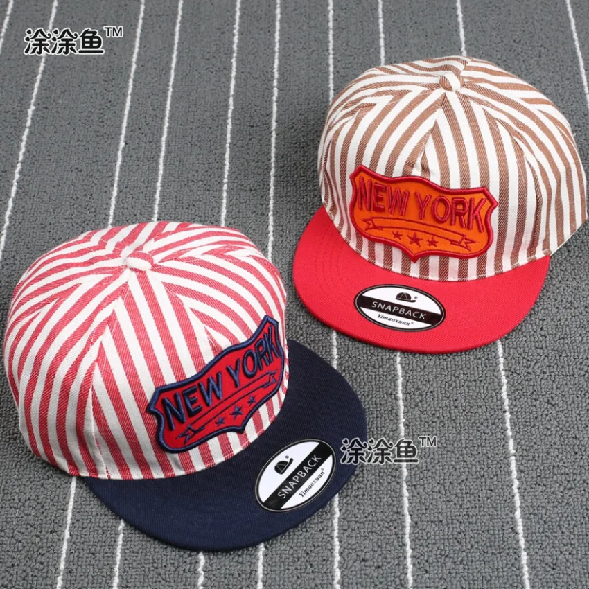 015 New York Kids Cotton Caps Striped Boys Baseball Caps Summer Hats Children Caps Girls Baseball