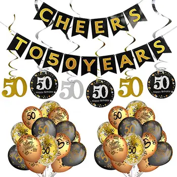 Cheers to 50 Year Banner Sparkling Celebration 50 Hanging Swirl Balloons 50th Birthday Party Decorations Kit For Sale