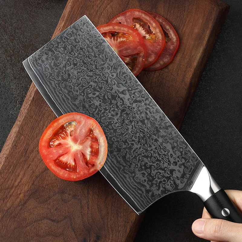 odm 7 inch professional damascus steel cleaver chopping knife