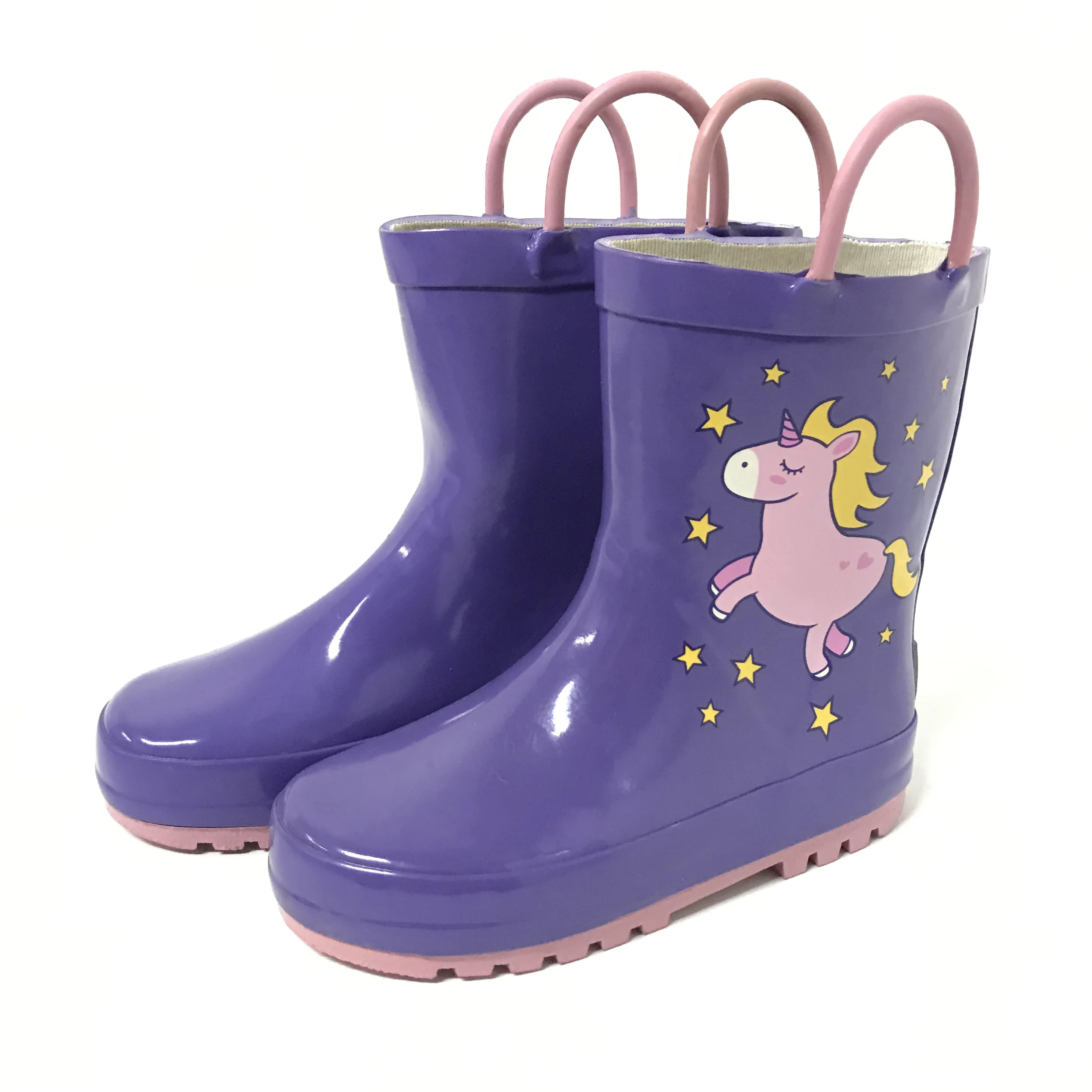 horse purple hotsell star handle rubber welly children rain boots kids