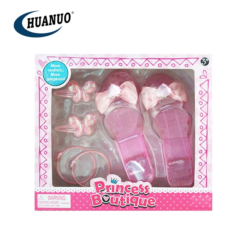 Girl Pretend Play Makeup Toy Dress up Game Princess Crown Plastic Jewelry High Heel Shoes