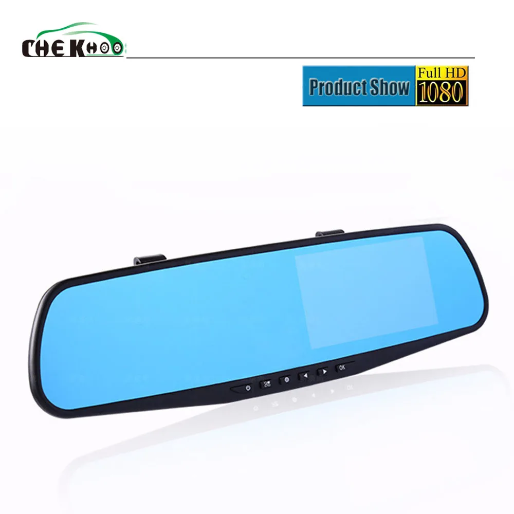 Автомобильный видеорегистратор, двойная камера 1080P 4,3 дюйма, зеркало заднего вида с двойным объективом, видеорегистратор, приборная панель, черный ящик с датчиком парковки