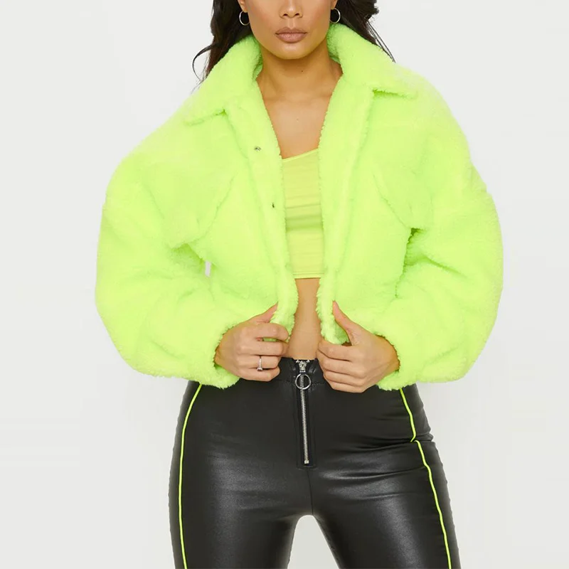 bright green teddy coat