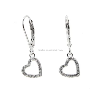 2021 newest 925 sterling silver fish hook heat dangle earring with cz paved women fashion earring for women wedding gift