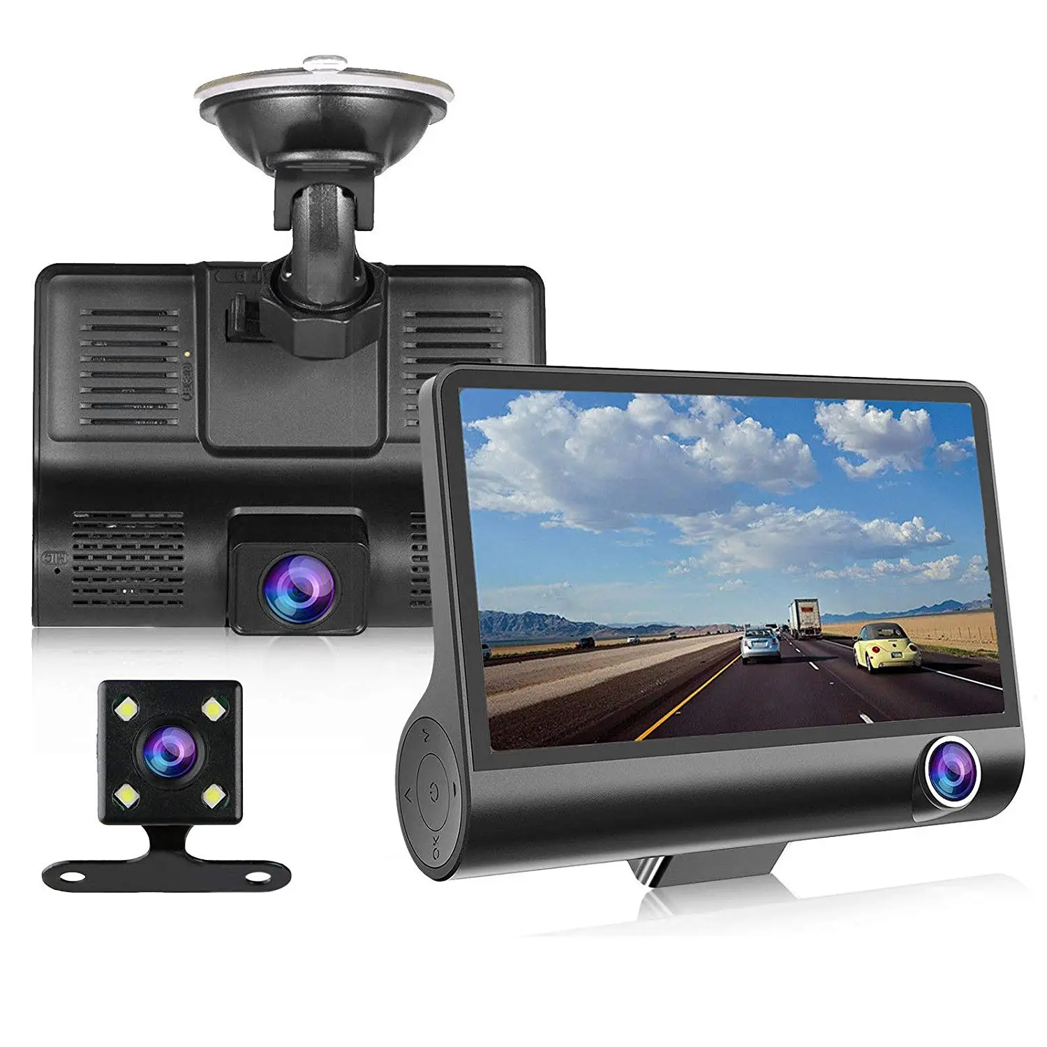 3 lens car dash cam