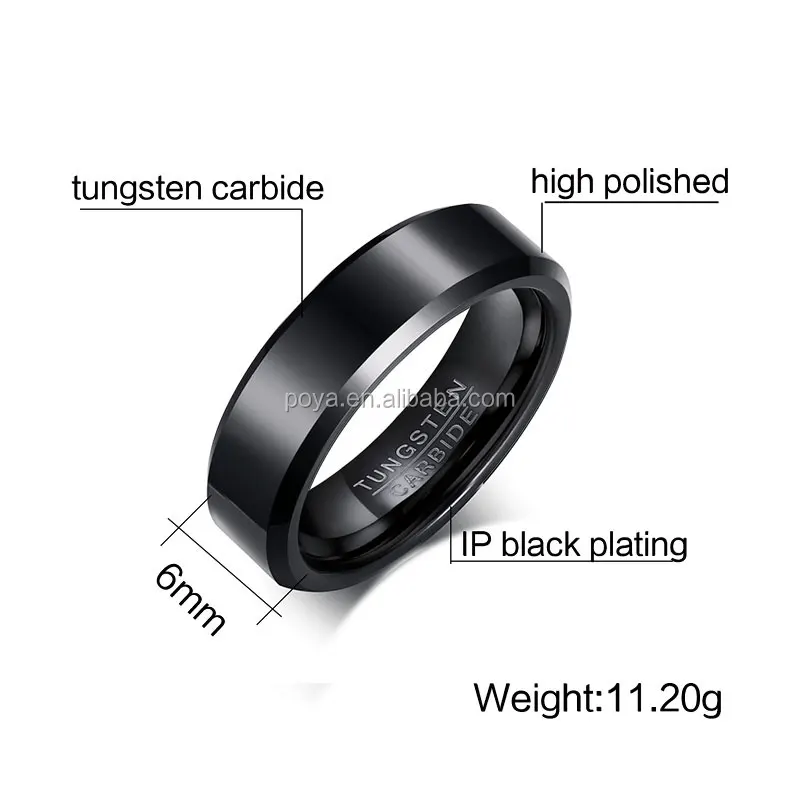 Men's Ring Wedding Engagement Ring for Men Jewelry Tungsten Carbide Black 6mm Wedding Bands or Rings WOMEN'S Bar Setting